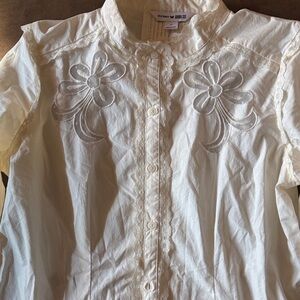 Old Navy by Anna Sui Cream Floral Embroidered Lace-Trim Button-Up